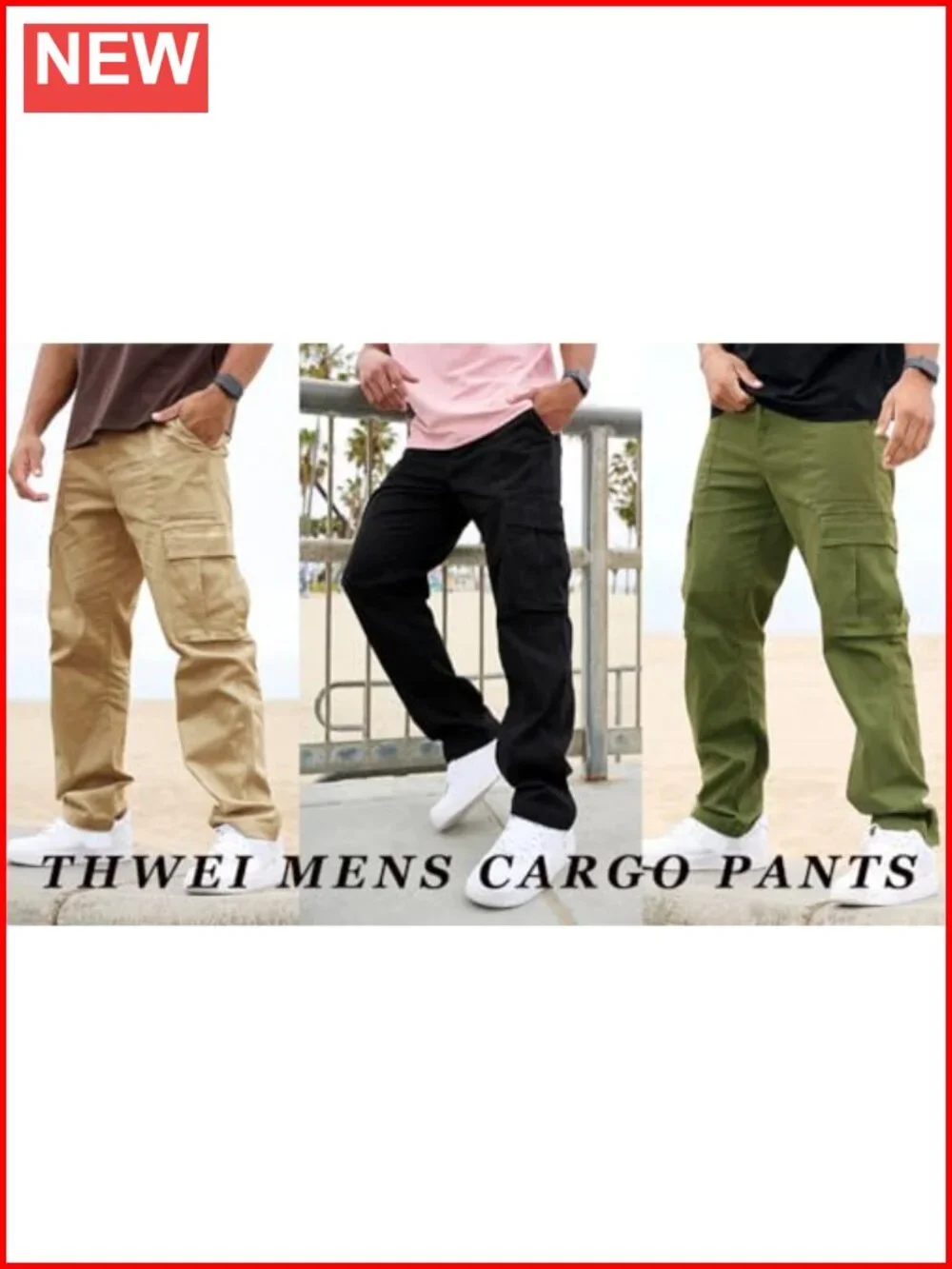 Men's Relaxed Fit Cargo Pants 6 Pockets Elastic Waist Cotton Work Pants
